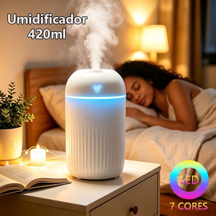 Umidificador De Ar Ultrassônico 420ml Aromatizador De Ambiente Led Portátil Usb Para Quarto