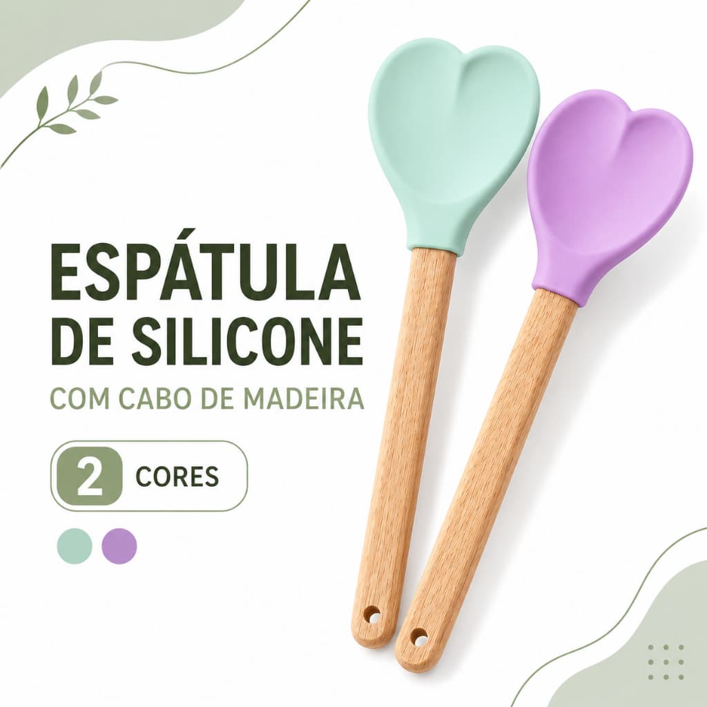 【Compre 4 Pagamento 1】Espátula de Silicone em Formato de Coração com Cabo de Madeira para Panela Antiaderente