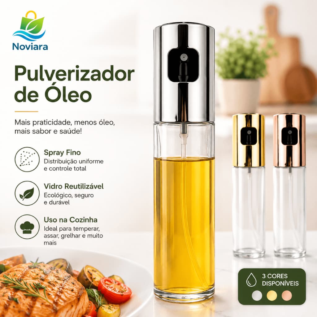 Borrifador de Óleo e Azeite em Vidro, Spray Pulverizador Reutilizável para Cozinha, Air Fryer e Saladas