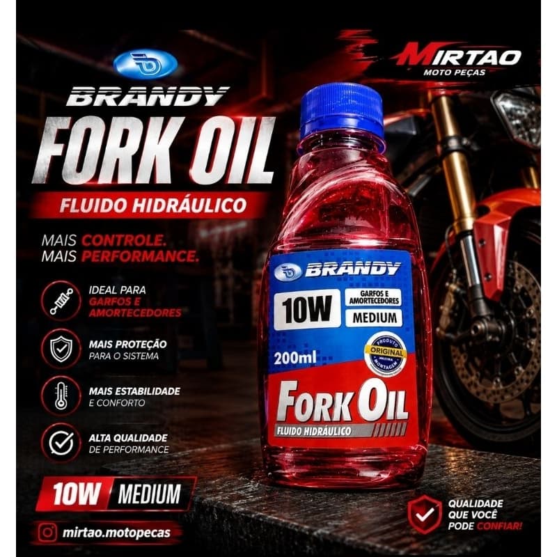 Fluido Hidráulico para Garfos e Amortecedores Brandy 10W Medium 200ml,, 500ml