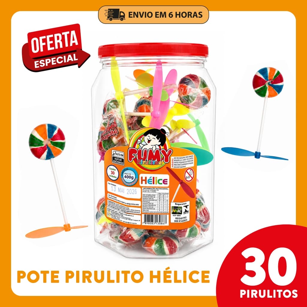 Pirulito Fumy Girassol Hélice Pote Com 30 Unidades Lembrancinha Festa Infantil