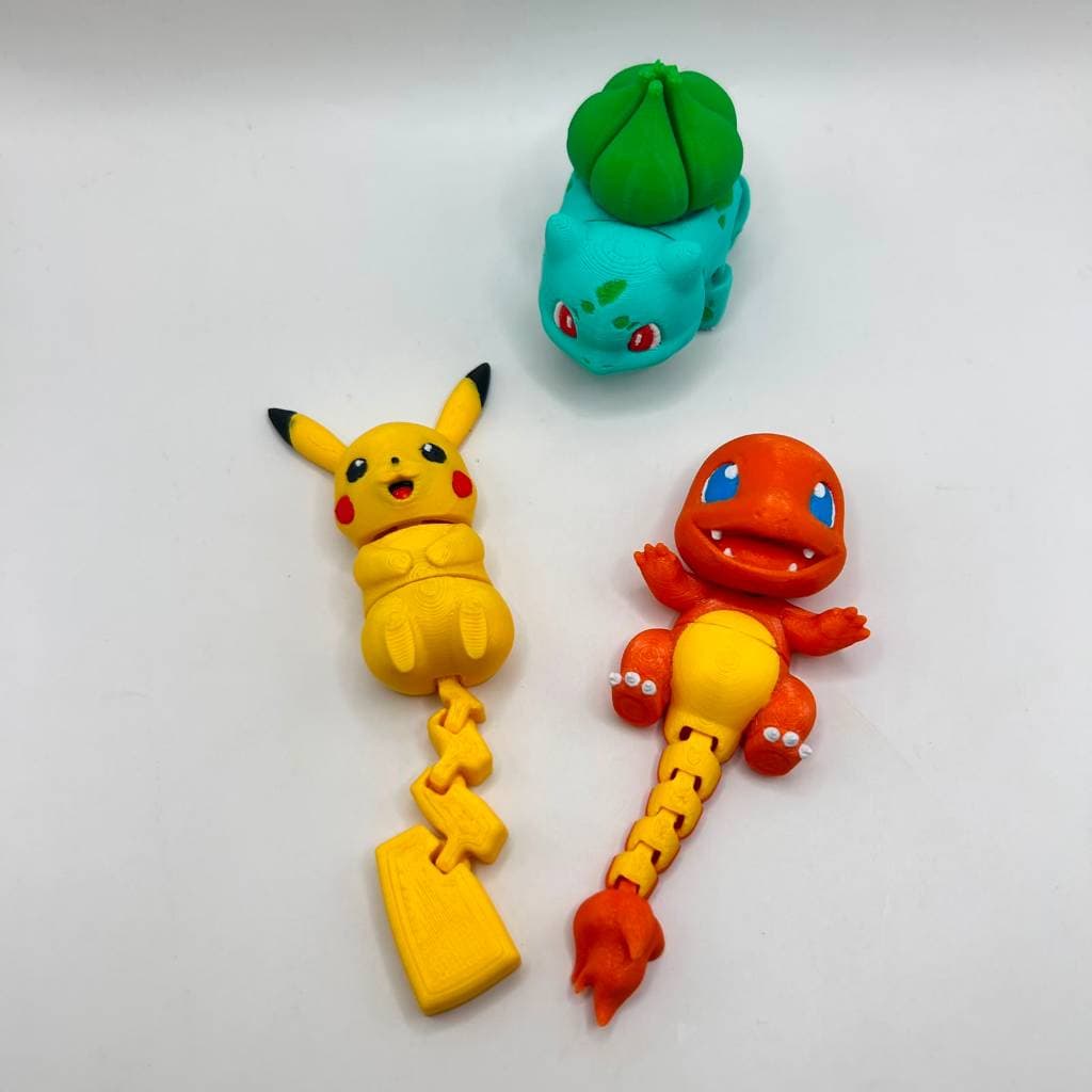 ⚡ Kit 3 Articulados Pokémon: Pikachu, Charmander e Bulbasaur - Colecionável 3D