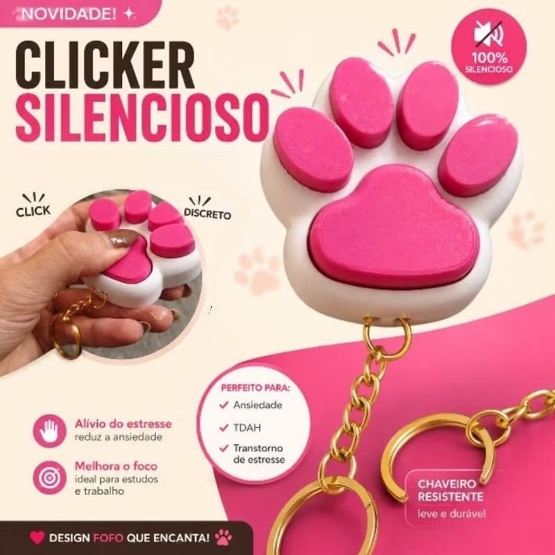 Chaveiro Clicker Silencioso Patinha Antiestresse Fidget Toy | Alívio da Ansiedade, TDAH, Autismo | Impressão 3D