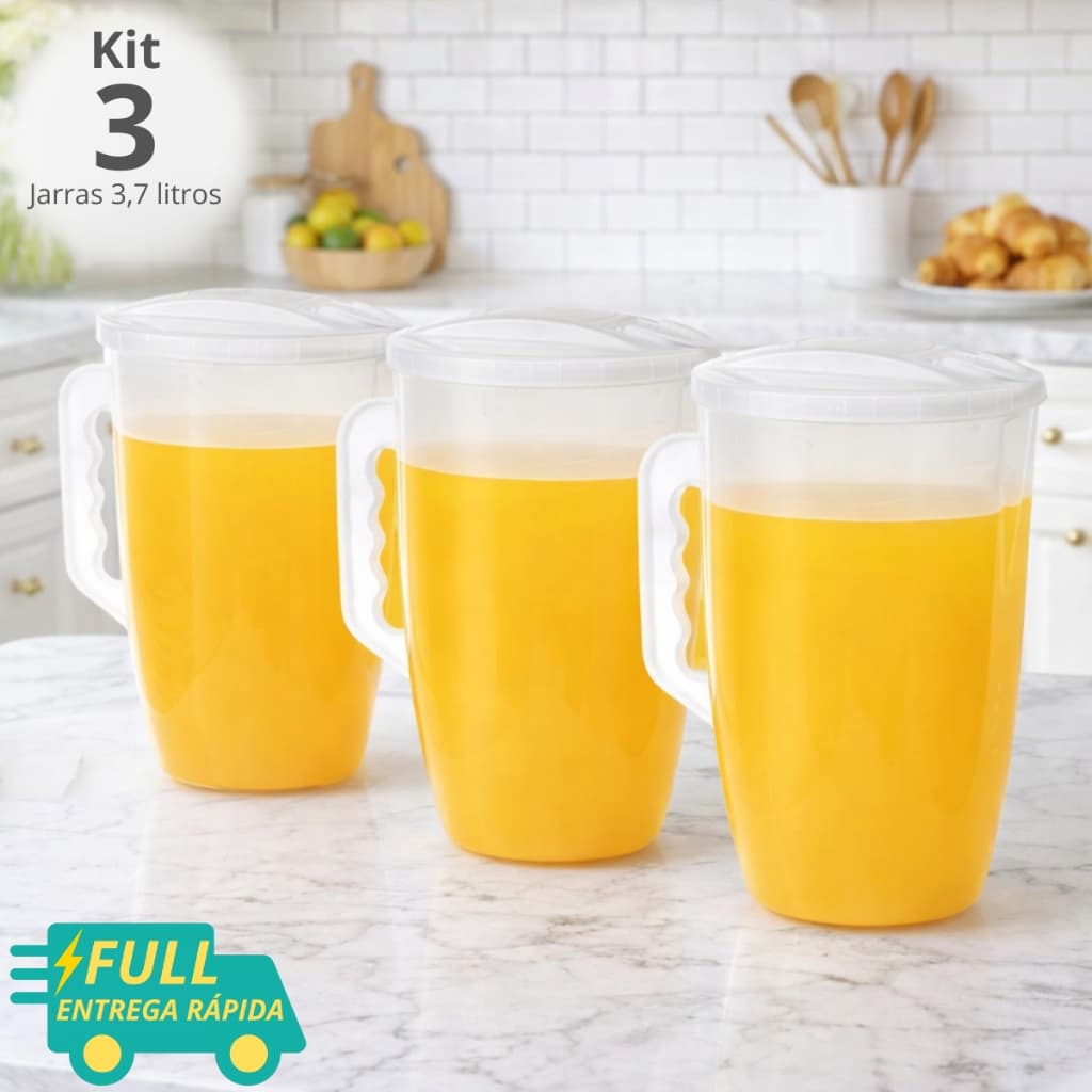 Kit 2 3 e 4 Jarras de Plástico Grande Com Tampa 3,7 Litros Jarra Para Suco Água Jaguar