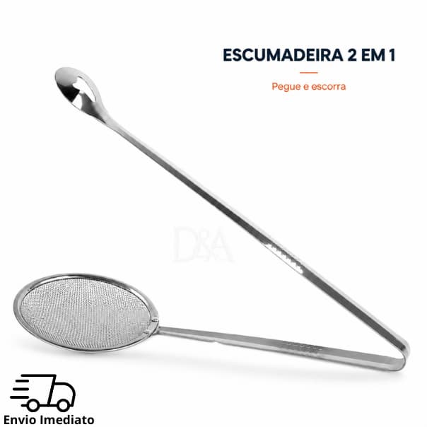 Escumadeira Com Pegador Aço Inoxidável Para Fritar Pastel Batata Massa Fritura