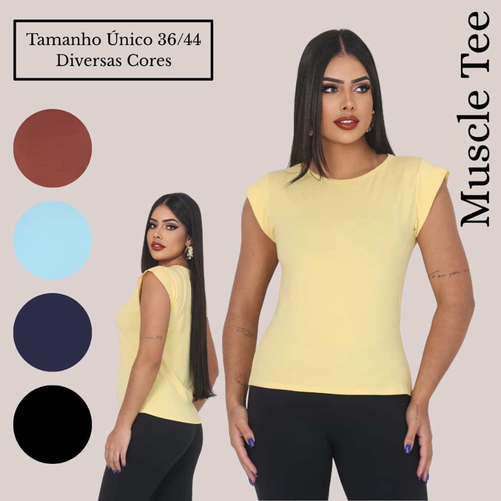 Blusa Muscle Tee Feminina Casual Moda Conforto Tecido Respirável - Tamanho Único 36/44