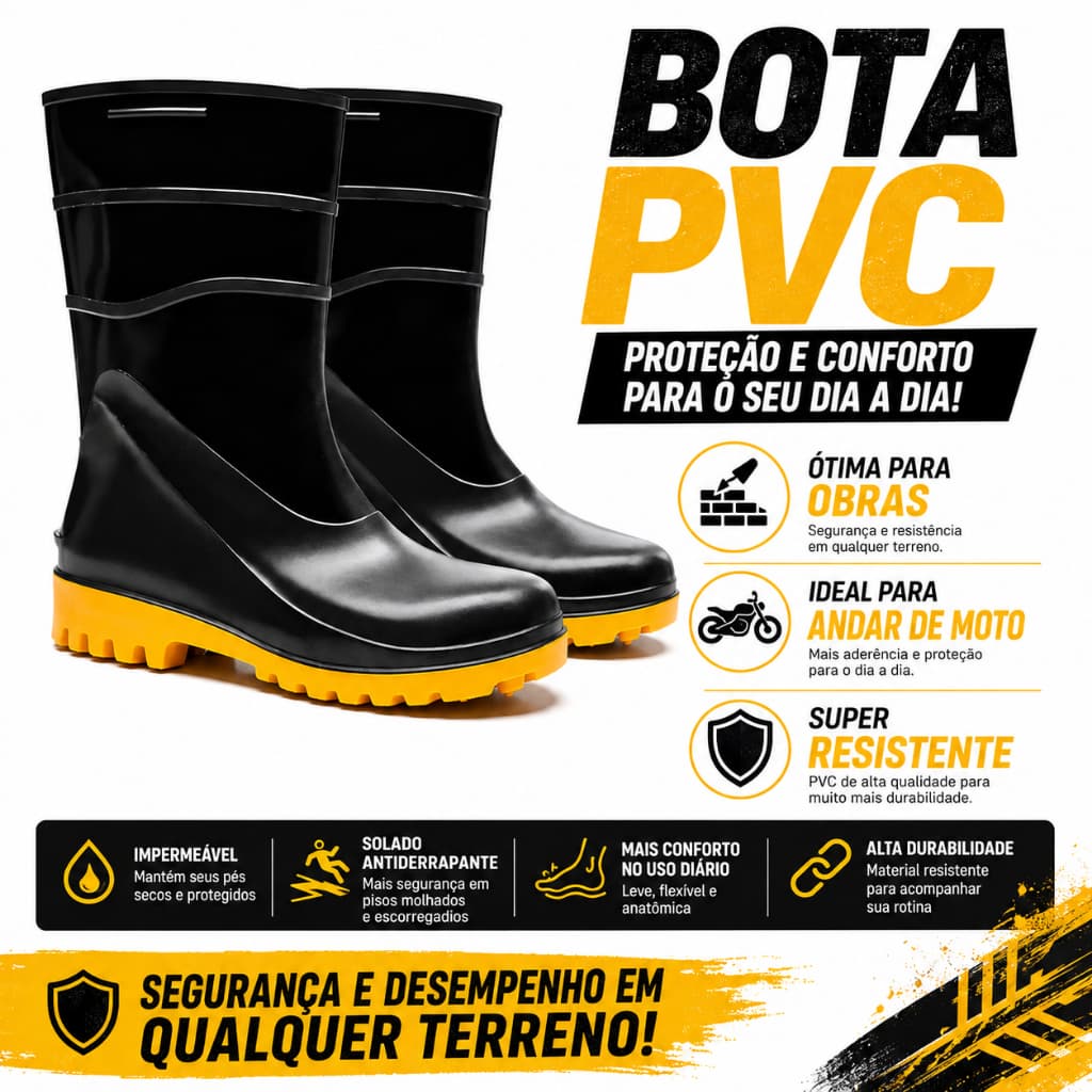 Bota Borracha Galocha Cano Medio PVC Impermeável Antiderrapante Cartom