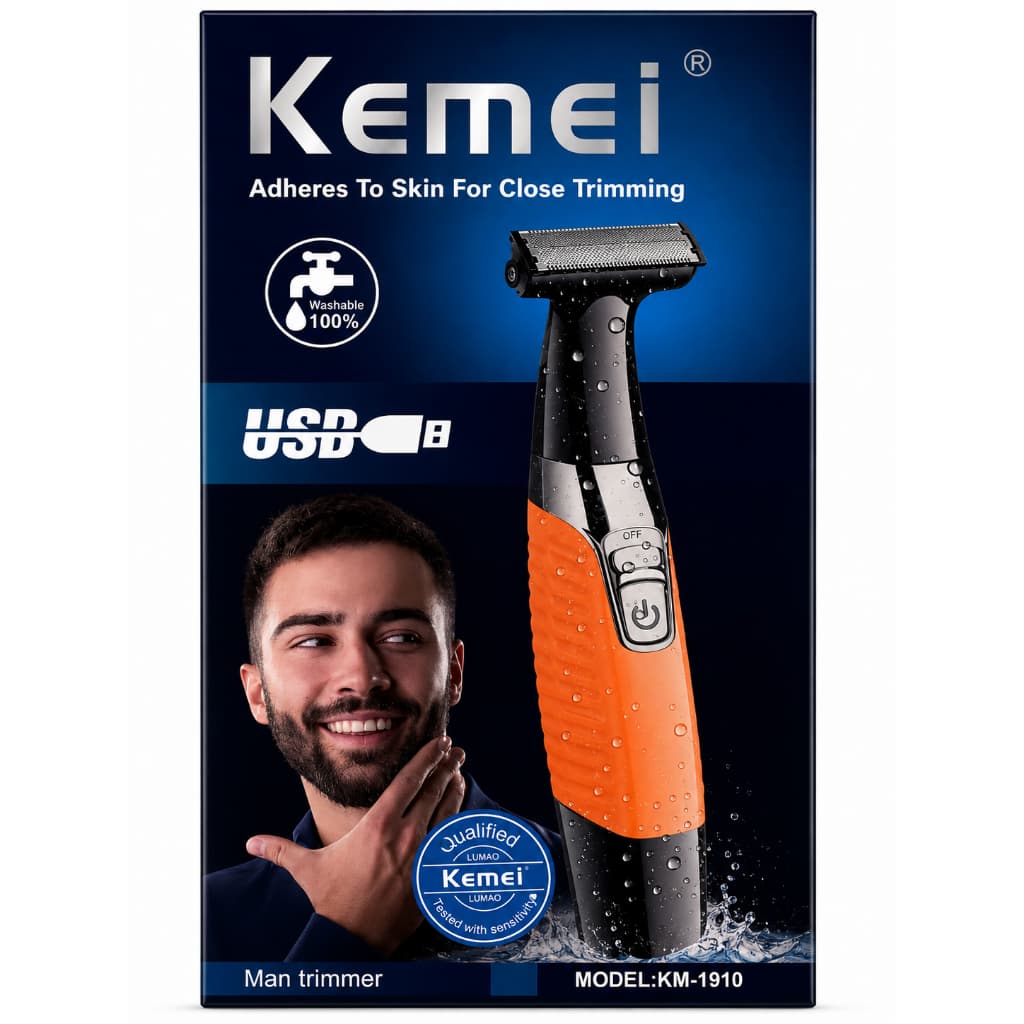 Aparador Barbeador Elétrico Kemei KM-1910 Recarregável USB Lavável