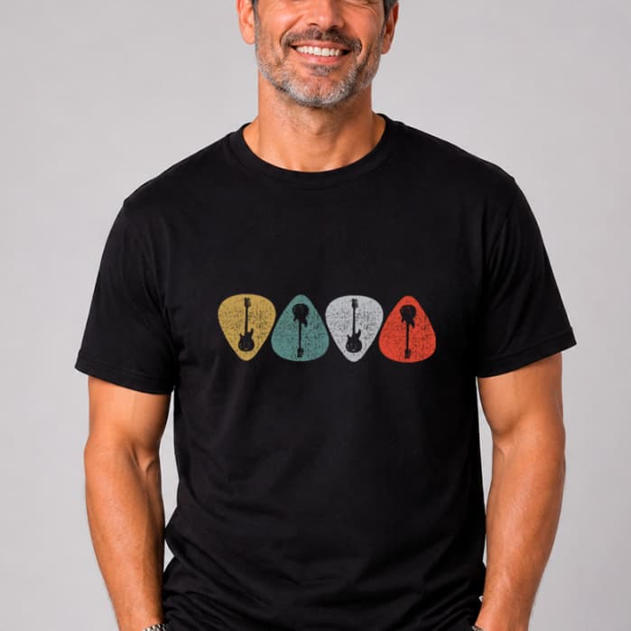 Camiseta PALHETAS Música 100% Algodão Unissex Rock Disco Violão Guitarra Banda
