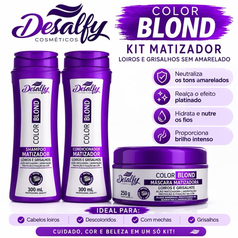 Kit Desalfy Color Blond Shampoo + Condicionador 300ml + Máscara Matizadora 250g