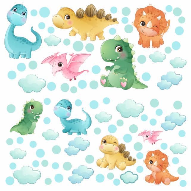 Kit Adesivo de Parede Dinossauros - Decoração Lúdica Quarto Menino - Papel de Parede Infantil