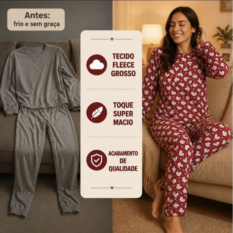 Pijama flecee, Quentinho,Costura super reforçada,Pijama Feminino, Inverno,Pijama Frio.