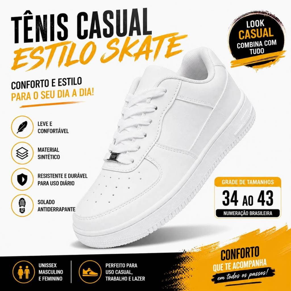 Tênis Branco Feminino e Masculino Premium Antiderrapante Leve e Macio Confortável