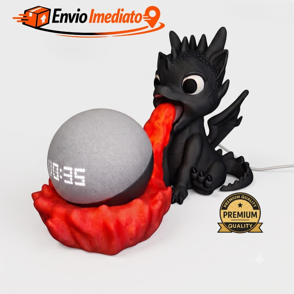 Suporte Alexa Dragão De Fogo Base Decorativa Geek Gamer - Compatível Echo Dot 4ª e 5ª Geração