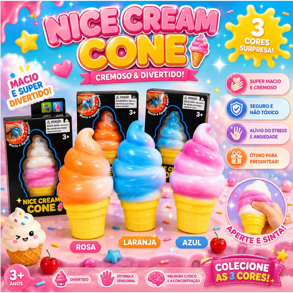 Brinquedo Squishy Sorvete Com Casquinha Antiestresse Macio Slow Rising Ice Cream Cone 8,5cm