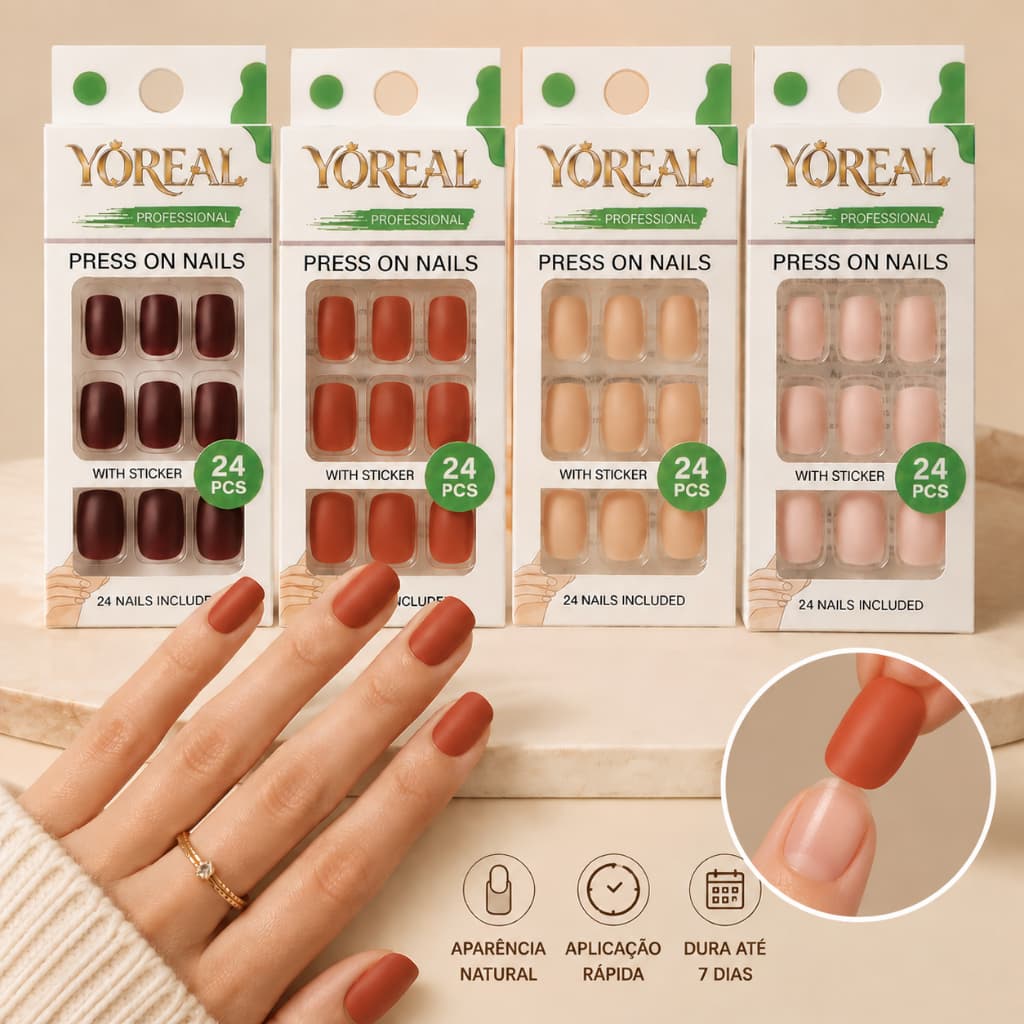 kit 24 peças Unhas Postiças Quadrada Curta/Formato amêndoa Autocolante Coloridas,Unhas a Pressão com adesivos