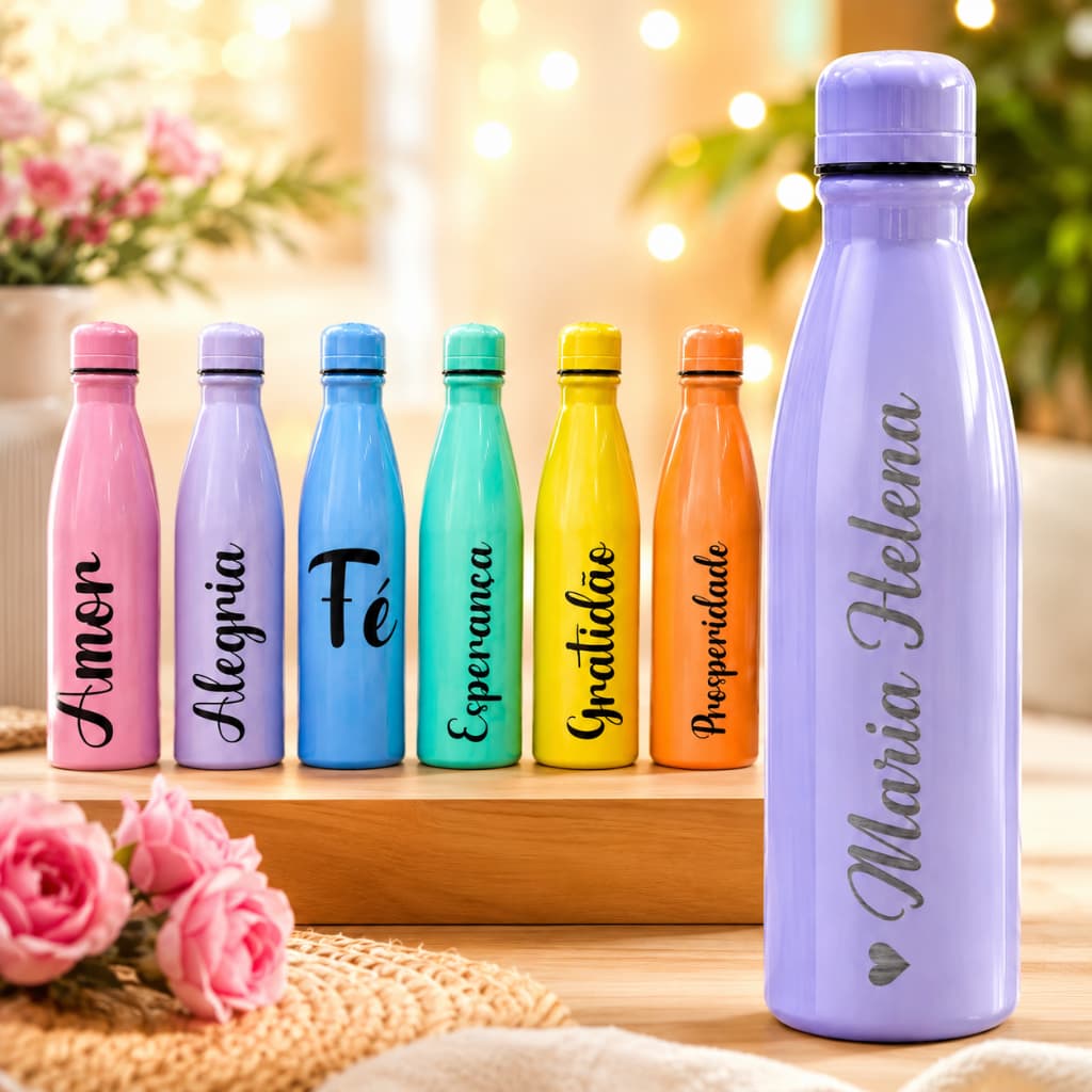 Garrafa Squeeze Alumínio 600ml Personalizada Com Seu Nome/ Logo Academia Escola Squeeze