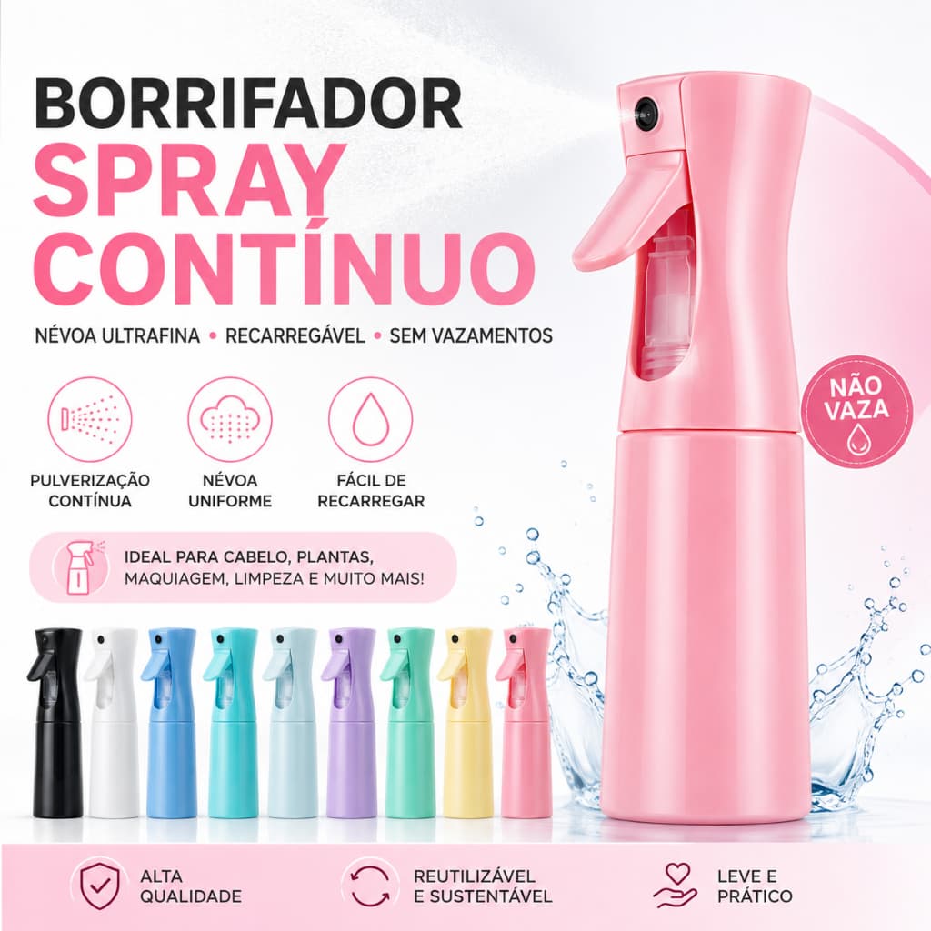 Borrifador Spray 200ml Frasco De Alta Pressão Pulverizador De Névoa Contínuo Multiuso para Cabelo Salao/ Planta /Limpeza