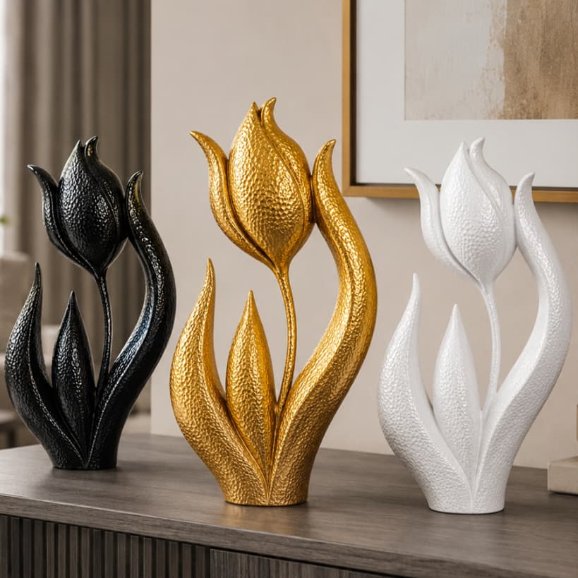Escultura Tulipa 3D Decorativa Moderna Para Sala Quarto Aparador Mesa Luxo Premium