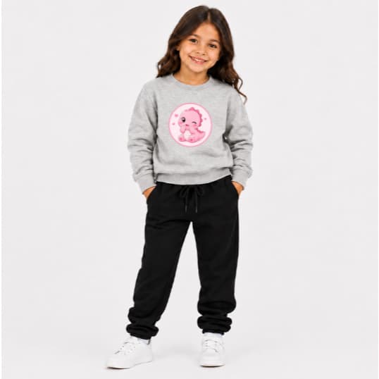 Conjunto Moletom Infantil Agasalho Premium Estampa Divertida Bola Dinossauro Rosa Coração