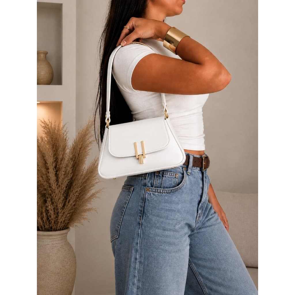 Bolsa feminina pequena de mão e ombro luxo elegante sofisticada alça fixa