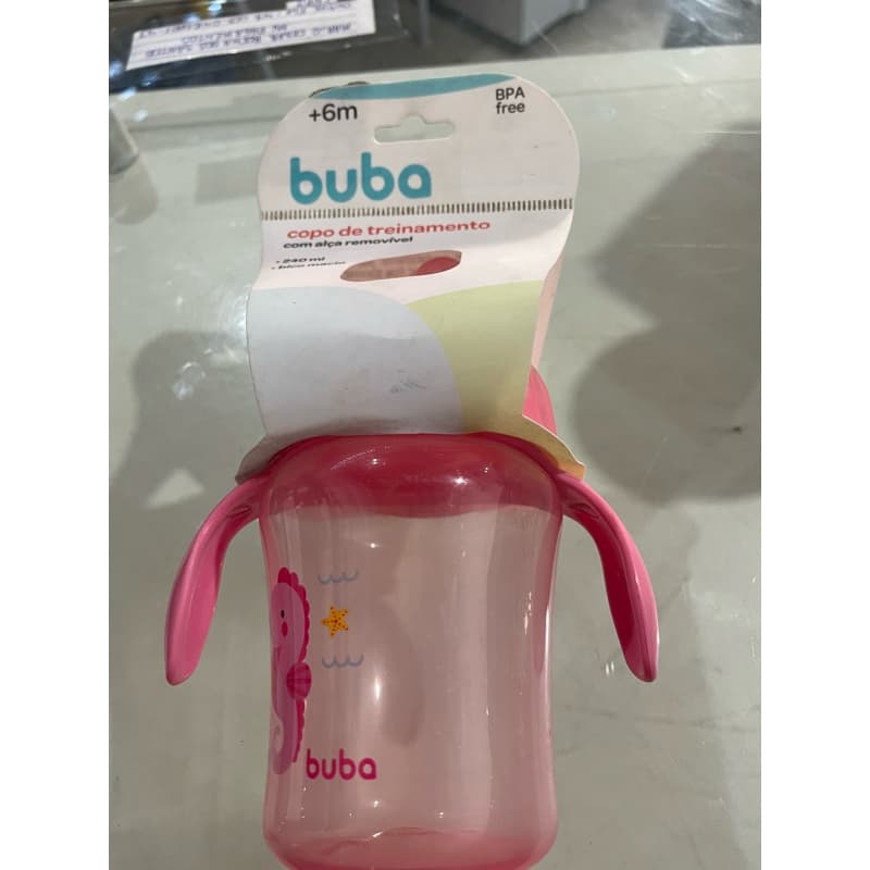 Copo Infantil com Tampa Alça Bico de Silicone 240ml Macio Bebê Buba Menina