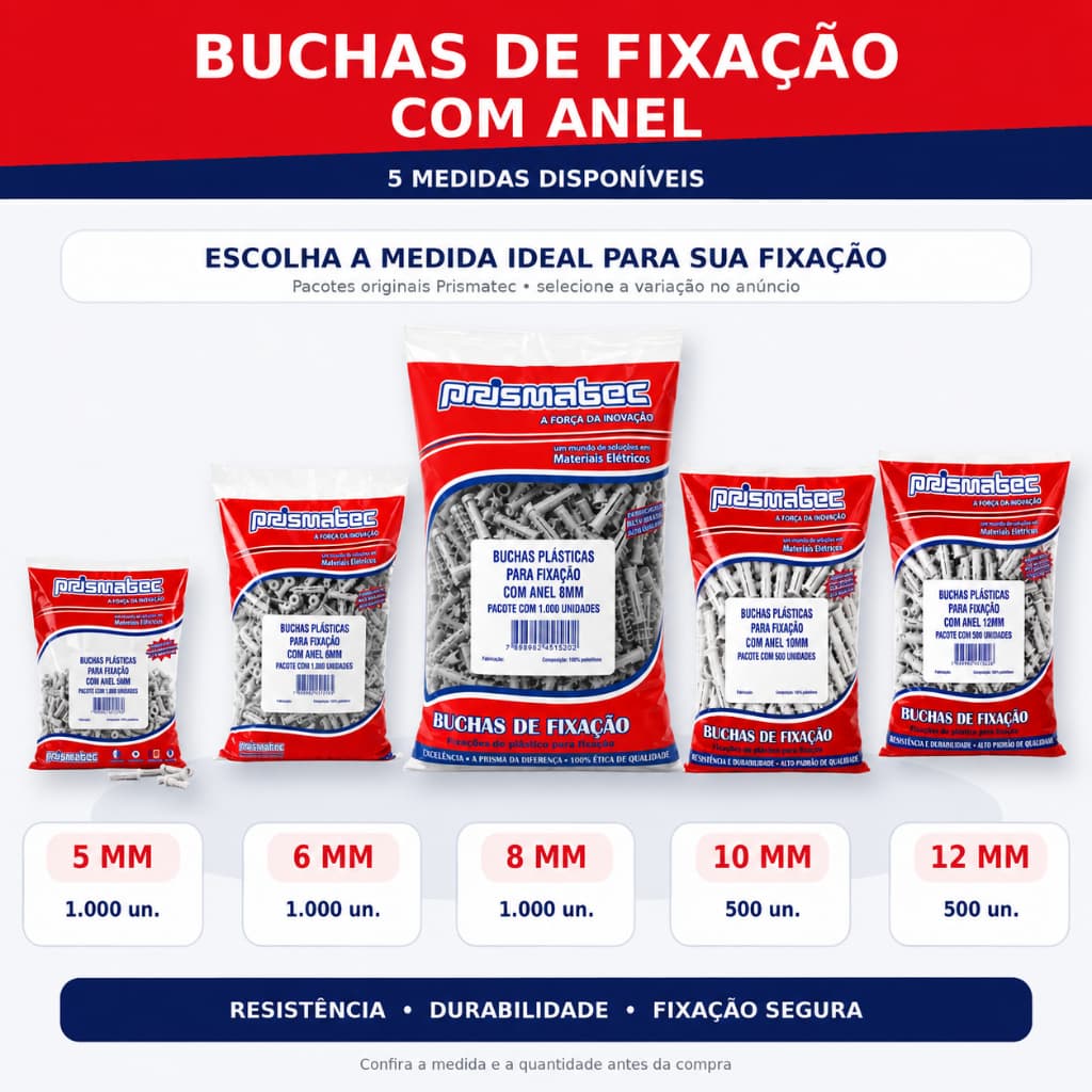 Bucha Plástica de fixação com e sem anel - Pacotes com 1000 UND prismatec