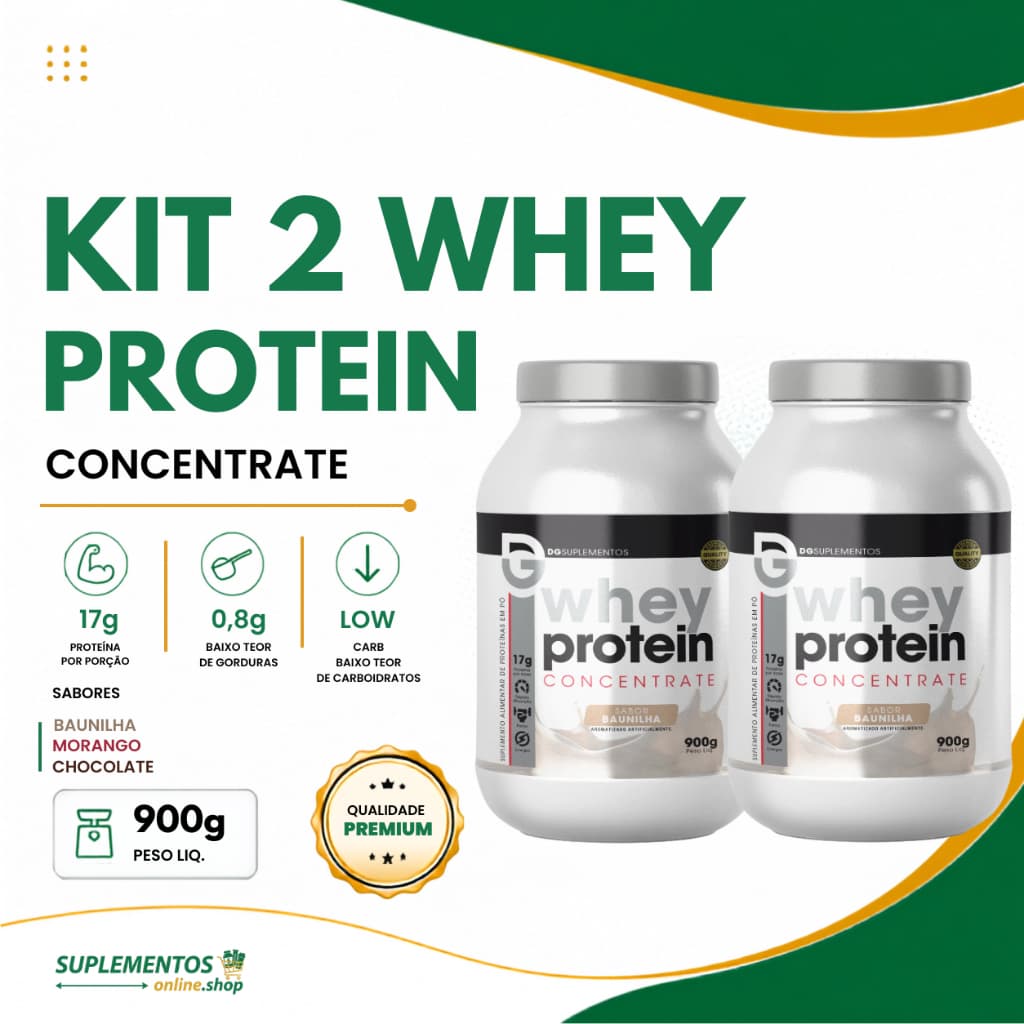 Kit 2 Whey Protein Concentrado 900g DG Labs Alta Proteína