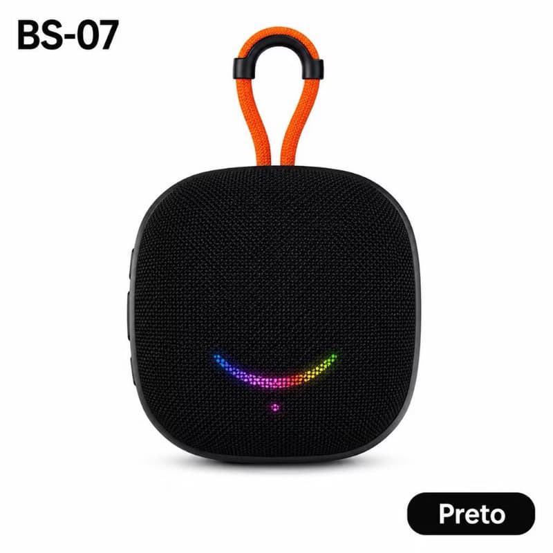 Caixa de Som Bluetooth Portátil BS-07 com Luz RGB, Entrada TF, USB-C, Alça para Transporte e Som Estéreo ka-8506d