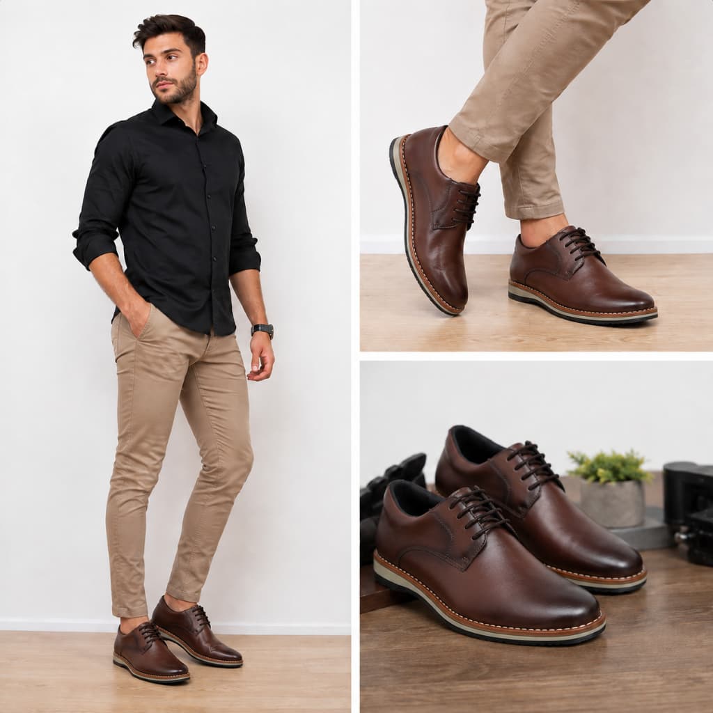 Sapato casual social masculino cappucino modelo amarrar