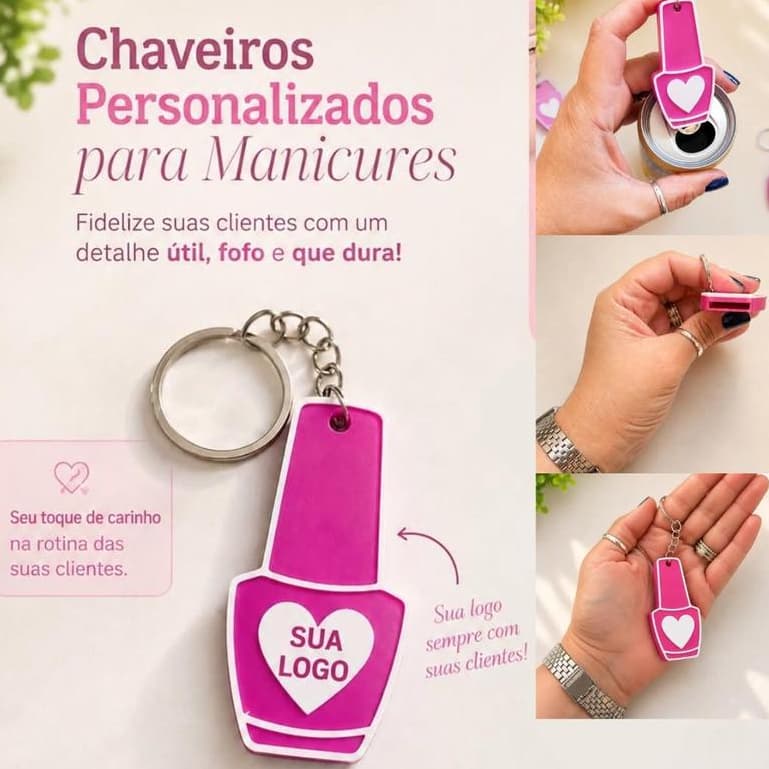 Kit 90 Unidades Chaveiro Abridor Personalizado Manicure Sua Logo