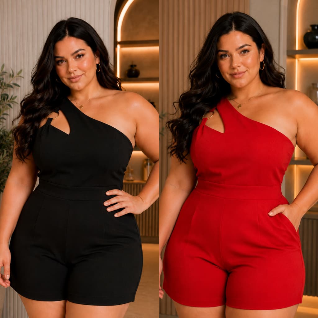 Macacão Curto Plus Size Feminino Social Ombro Só  Tam Único 46 ao 50 Macação Feminino