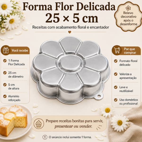 Forma Flor Delicada G Caparroz 25x5cm Alumínio Bolo Brownie Pudim Sobremesas Decoradas Assadeira Redonda Floral