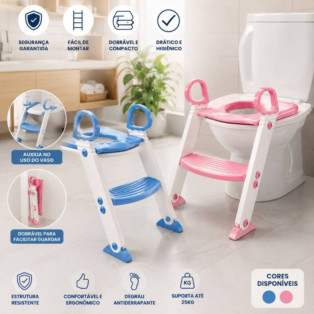Assento Infantil Redutor Escada Banho Azul Conforto Segurança Praticidade