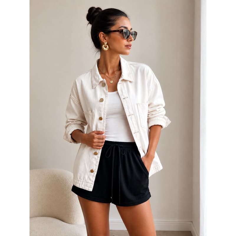 Jaqueta de Sarja Off White Feminina  – Estilo e Conforto em Uma Peça!