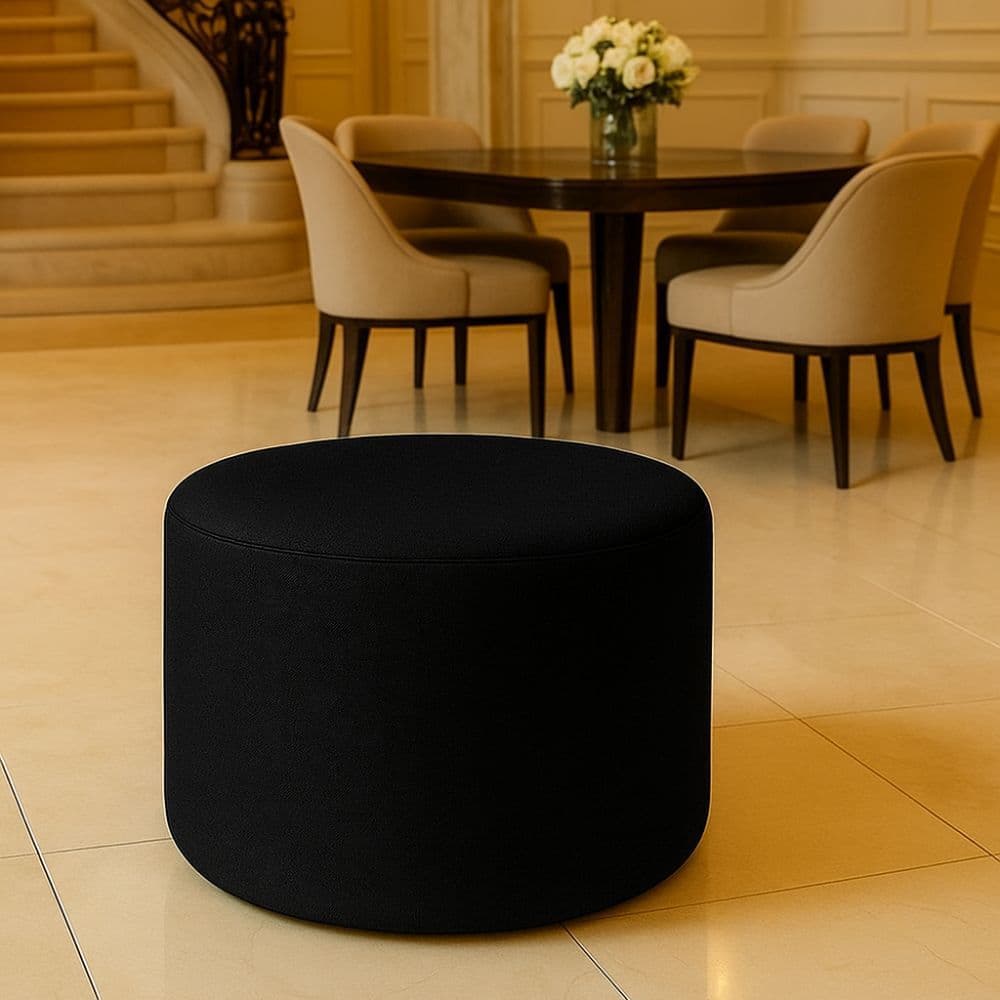 Puff Orgânico Liz Redondo Puf Banco Confortável Sofisticado Para Sala Closet Requinte Suede Preto