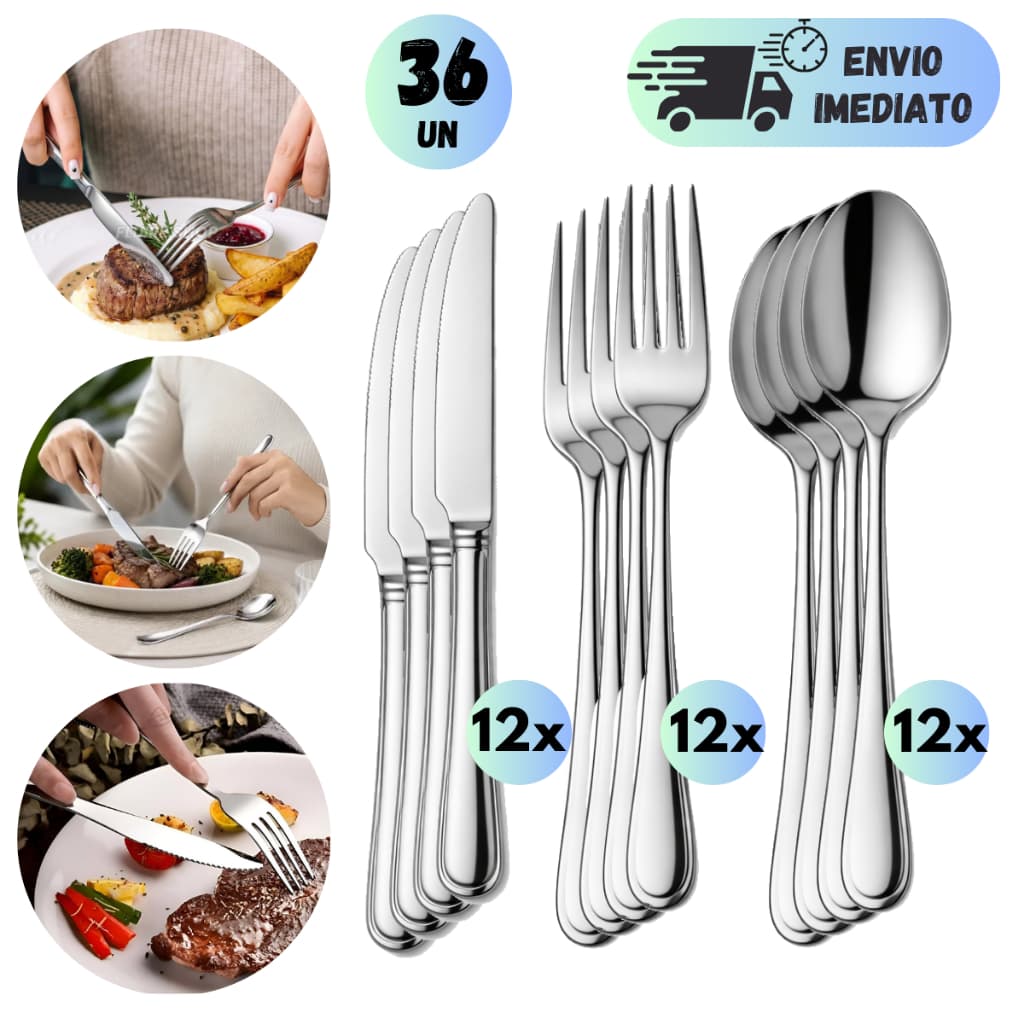 KIT DE TALHERES INOX PARA MESA JOGO COMPLETO FACAS GARFOS E COLHERES PREMIUM PARA RESTAURANTES