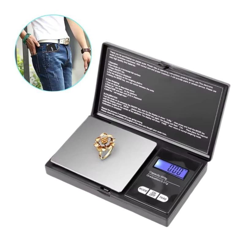 Balança Digital De Precisão 0,01g Até 500g Mini Balança De Bolso Pesa Joias Cozinha Com 7 Unidades E Tara