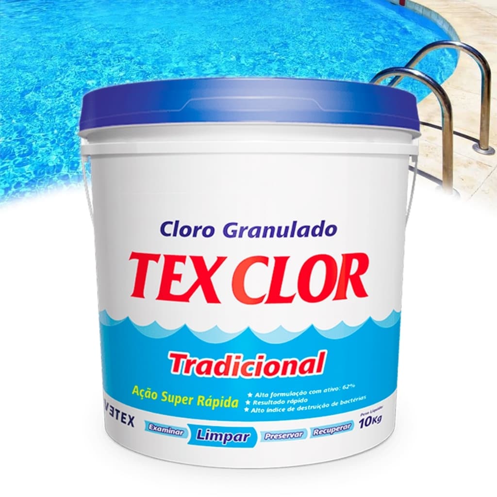 Cloro Para Piscina Granulado Tradicional 65% Multiação 10Kg Vetex Limpeza
