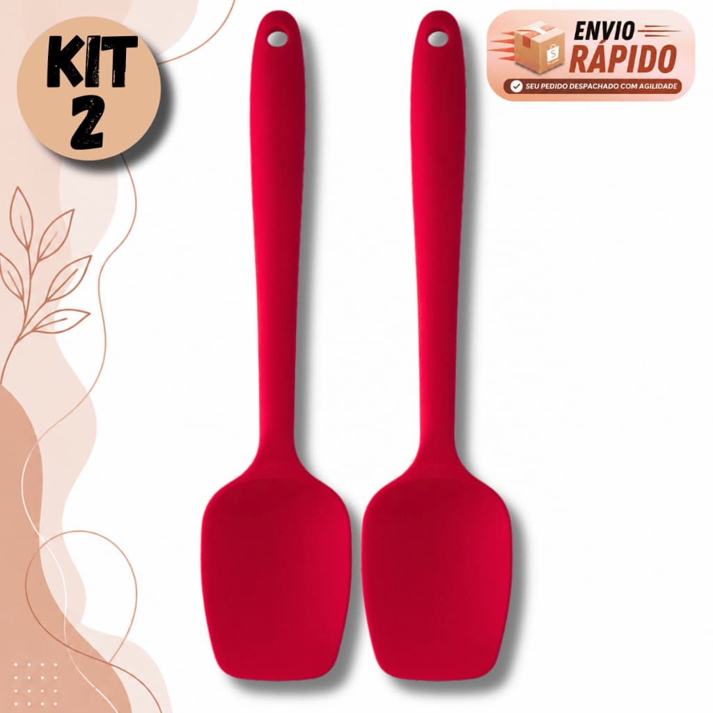 Kit Colheres De Silicone 26cm Reta Espátula Multiuso Ideal Para Confeitaria Cozinha Resistente Alta Temperatura