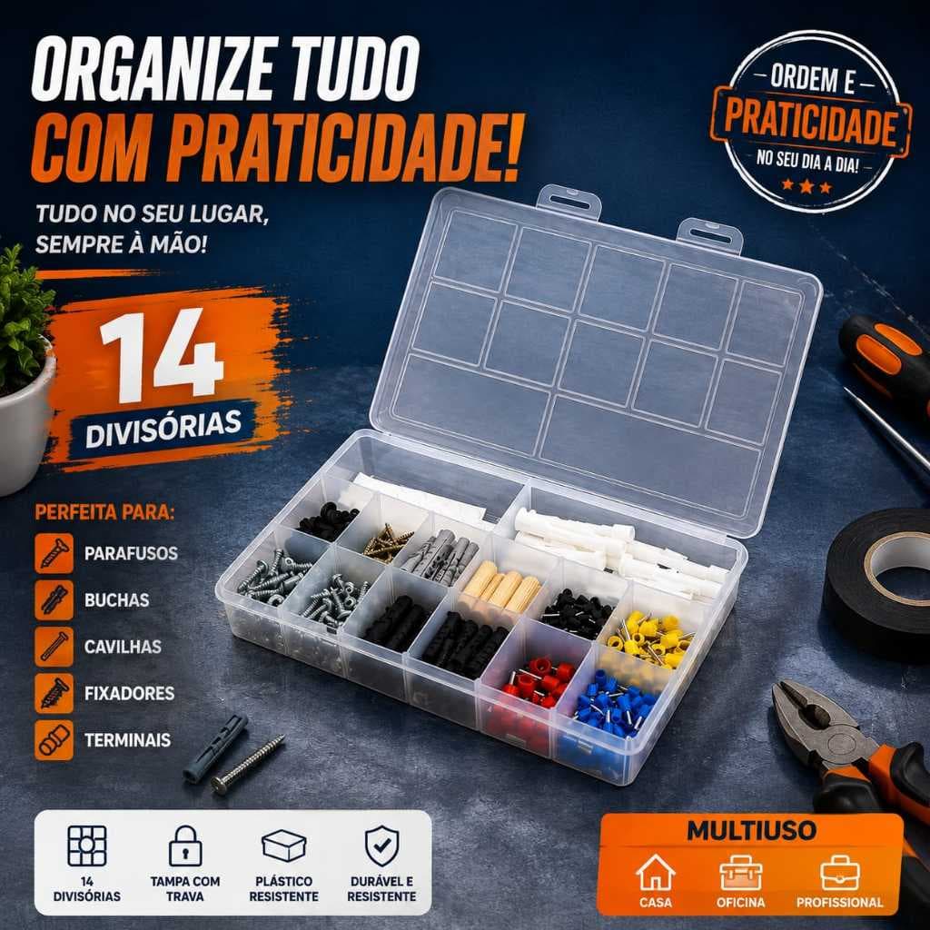 Organizador Para Ambientes 14 Divisorias Caixa Organizadora Ferramentas Bijuterias Multiuso Caixa Organizadora