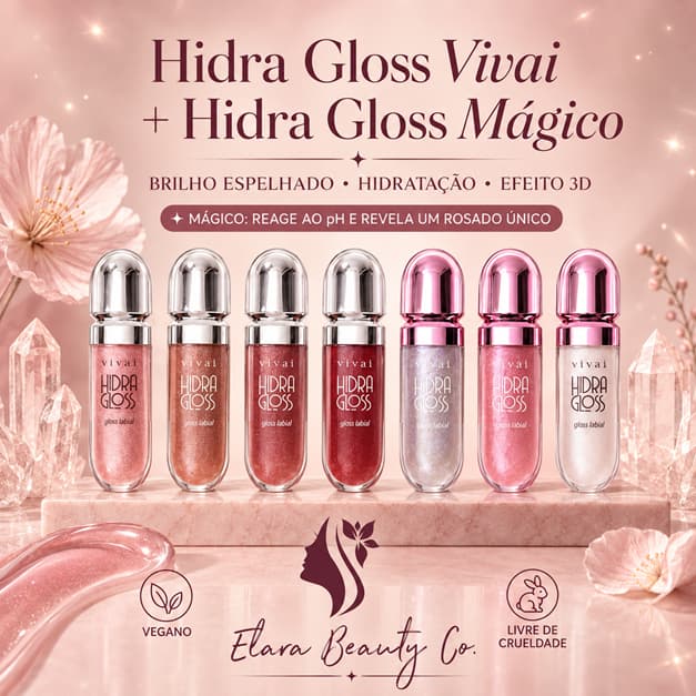 Gloss Labial Hidra Gloss Vivai 7ml Brilho Espelhado Hidratante Efeito 3D Mágico pH