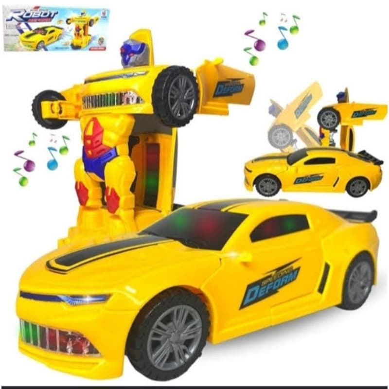 Carrinho Transformers Vira Robô Com Som Luzes Bate E Volta