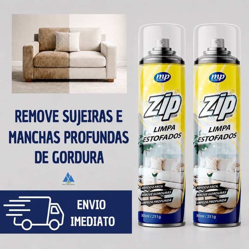 Kit 2 Espuma Spray Zip Clean 300ml Limpa a Seco Sofá, Estofado, Banco de Carro Limpeza Profunda