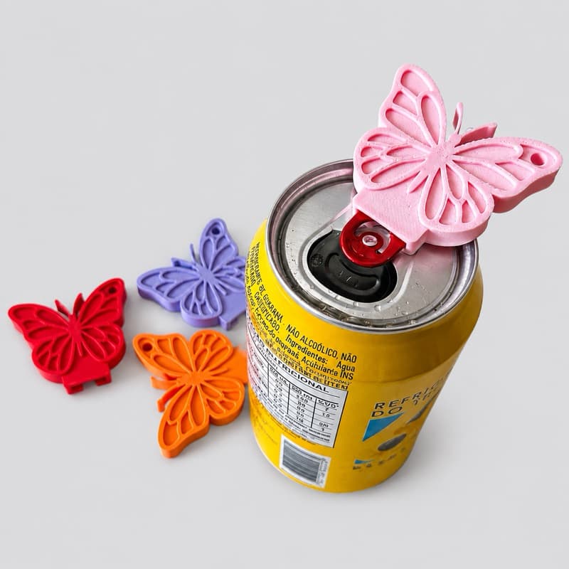 Kit 4 Chaveiros Abridor de Latas em Formato de Borboleta, feito em 3D.