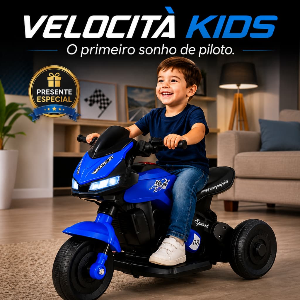 Moto Elétrica Infantil Velocità Kids Azul 3 Rodas Veículo Infantil