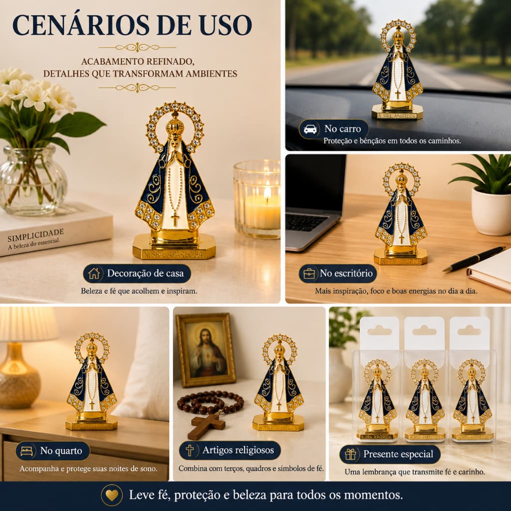 Conjunto de 1 a 12 miniaturas representando o logotipo do carro - Nossa Senhora Aparecida, usando uma coroa dourada (de
