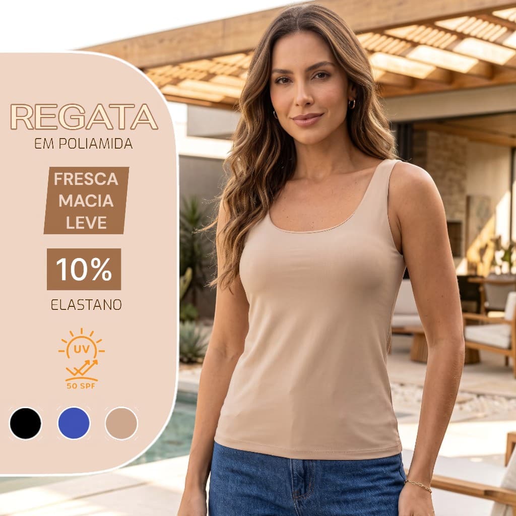 Regata Feminina Blusa Alça Grossa Poliamida Premium Fitness Casual Básica
