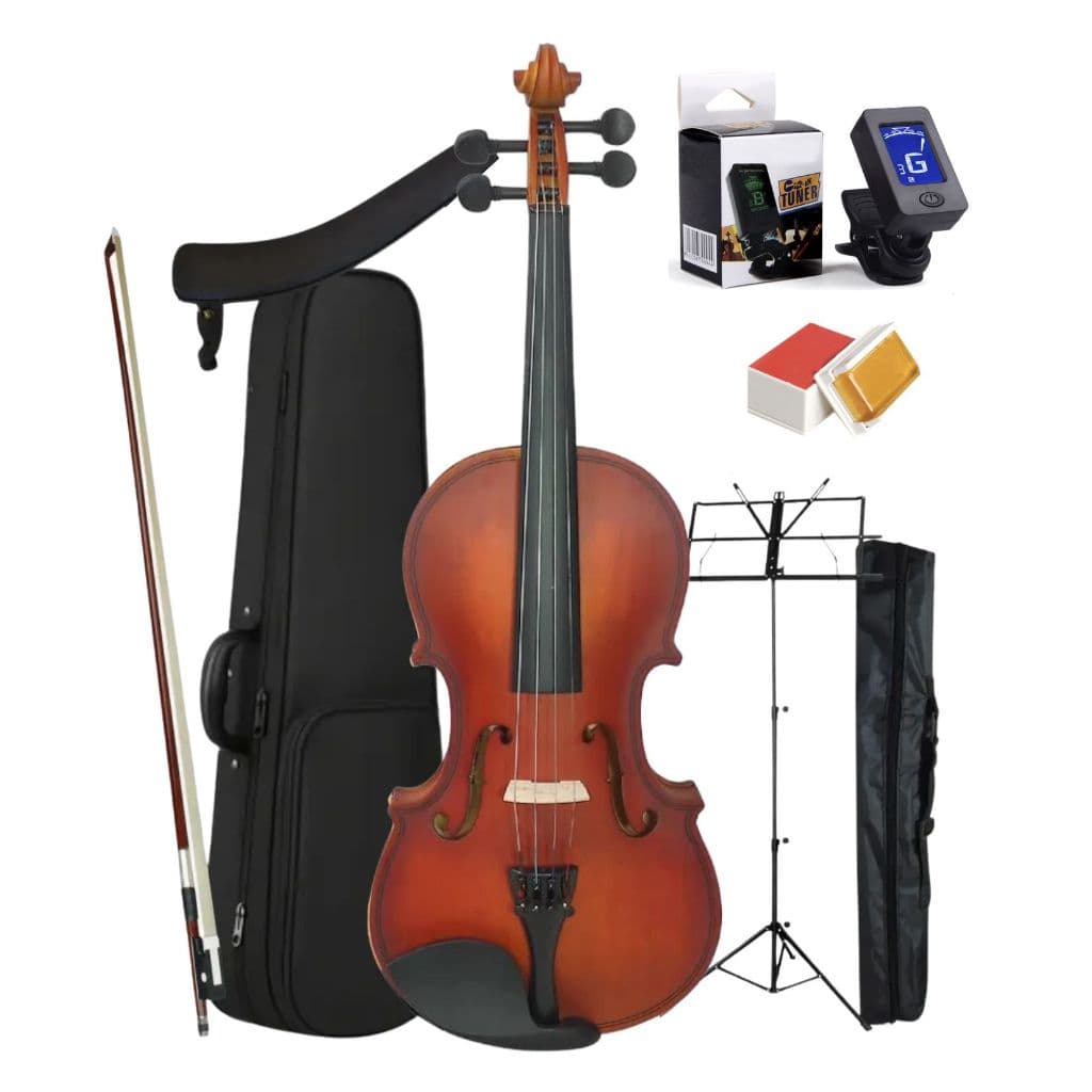 Violino Para Estudo Kit Completo Com Estojo Afinador Digital Espaleira Pedestal De Partitura Breu Marca Gonzagaitura