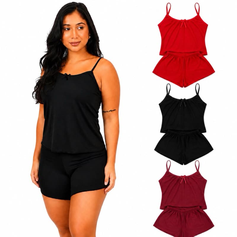 Kit 3 Short Doll Pijama Feminino Adulto Lisos Baby Doll Liso Sem Estampa Cores Sortidas